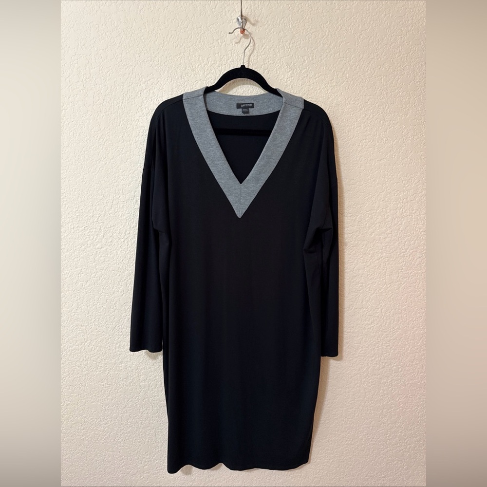 J Jill Wearever Collection‎ Ponte Knit Solid Black Long Sleeve Shift Dress Sz L